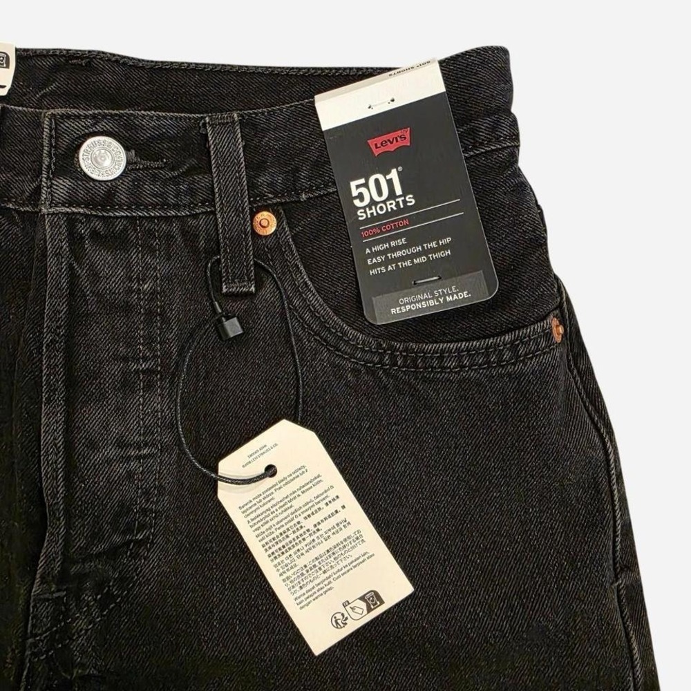 Levis 501 High Rise Black Denim Shorts Distressed Raw Hem 51197 Size 25 NWT